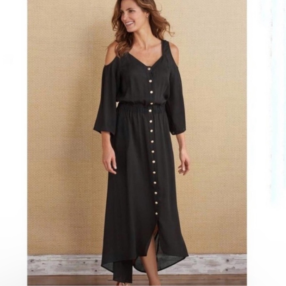 Soft Surroundings Bridgette Tencel Boho Cold Shoulder Dress